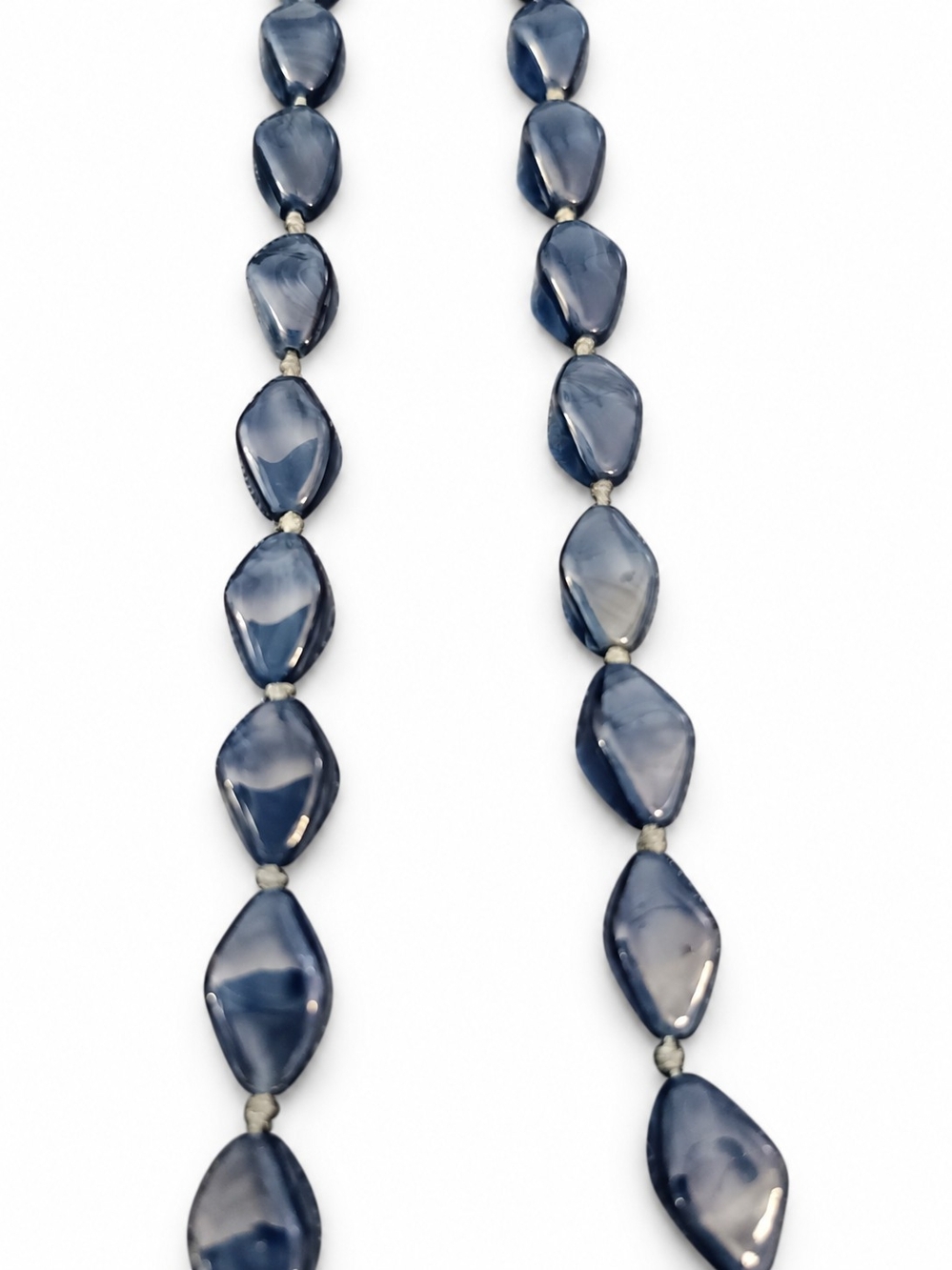 Vintage Blue Molded Art Glass Bead Necklace - Women's Jewelry - Picture 2 of 3